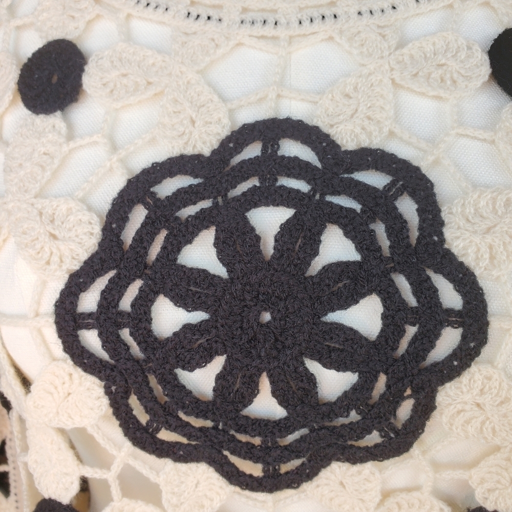 SHEIN Cream and Black Long Sleeve Crochet Bell Sleeve Cover-Up Beachwear Top - Picture 11 of 14